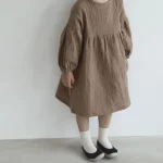 【80-130】 パフスリーブ リネン ワンピース - 画像 (6)