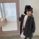 【80-150】 韓国風 暖かい フート付き ロングコート - 画像 (13)