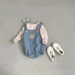 【66-90】 熊柄デニム ロンパース - 画像 (4)