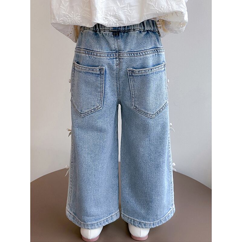 【90-140】リボン付き デニム ロングパンツ - 画像 (6)