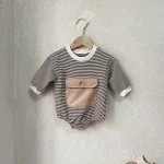 【66-90】ポケット付き ボーダー ロンパース - 画像 (8)