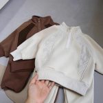 【73-120】シンプル スタンドネック トレーナー+パンツ セットアップ - 画像 (3)