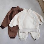 【73-120】シンプル スタンドネック トレーナー+パンツ セットアップ - 画像 (2)