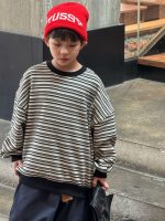 【100-150】 ボーダー柄 裏起毛 トレーナー - 画像 (5)