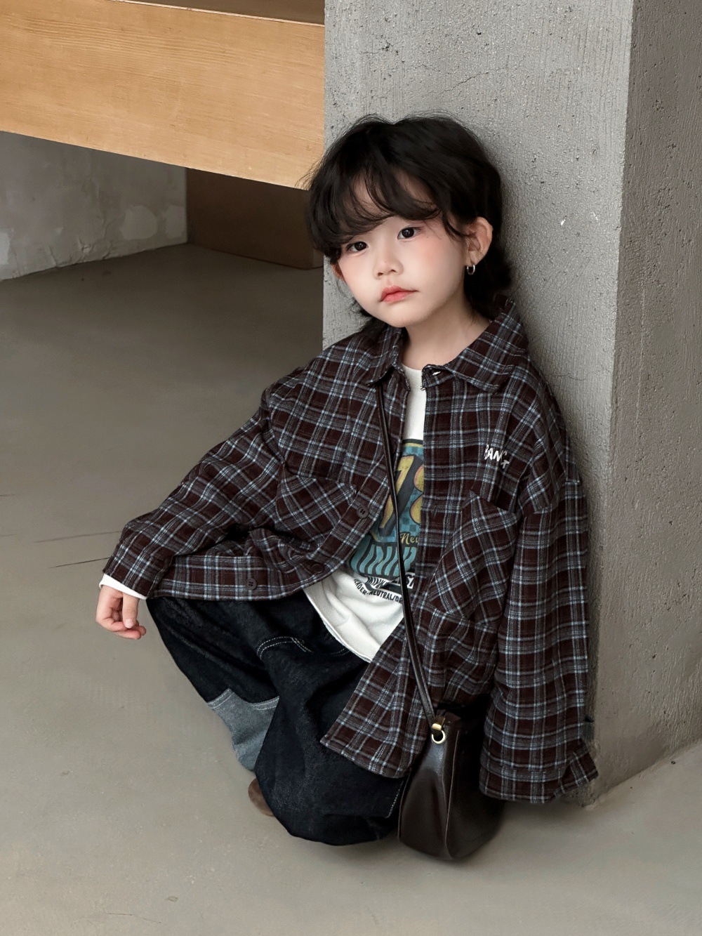 【90-150】新作 レトロ チェック柄 シャツ - 画像 (5)