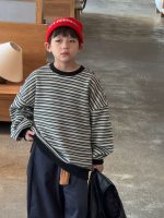 【100-150】 ボーダー柄 裏起毛 トレーナー - 画像 (4)
