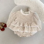 【66-90】 小花柄 リネン ロンパース - 画像 (5)