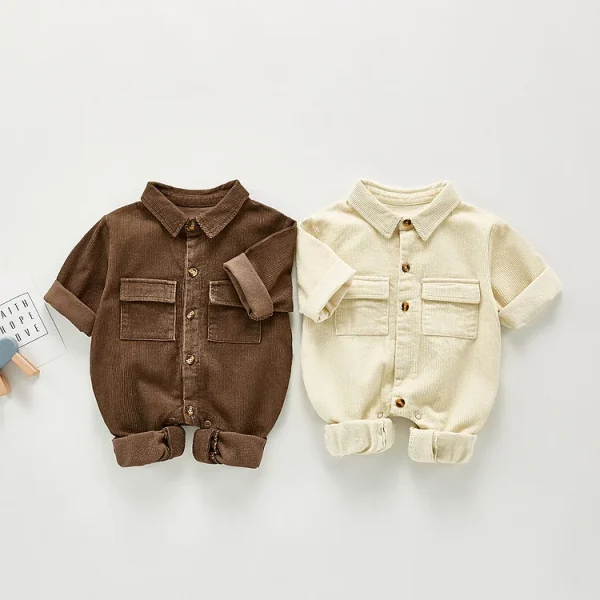 【66-100cm】ノーカラーコーデュロイ オールインワン