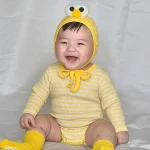 【66-90】帽子付き 目デザインボーダー ロンパース - 画像 (9)