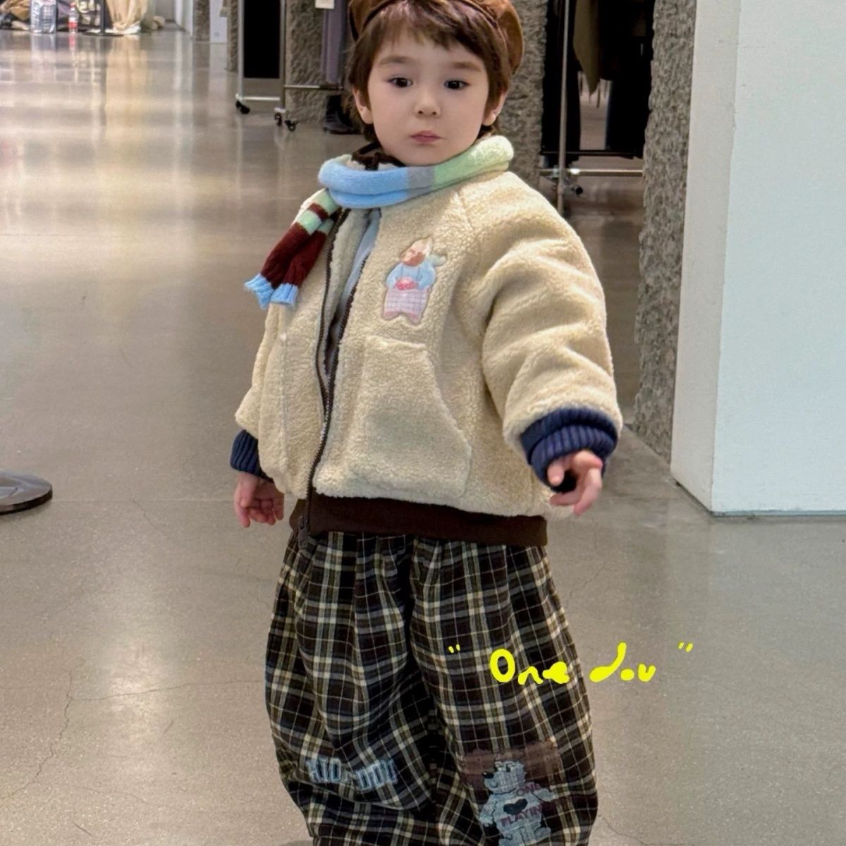 【80-140】もこもこ チェック柄 あったか アウター/パンツ - 画像 (4)
