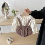 【66-100】 丸襟 小花柄 トップス ＆ サロペット ロンパース - 画像 (10)