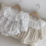 【66-90】 フリル襟 チェックOR花柄 ロンパース - 画像 (15)