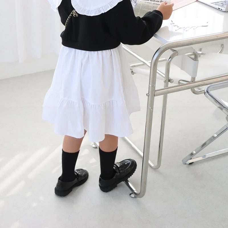 【80-120】折り襟 バイカラー 重ね着風 長袖 ワンピース - 画像 (7)