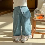 【90-140】 取り外し可能 スカート デニム パンツ