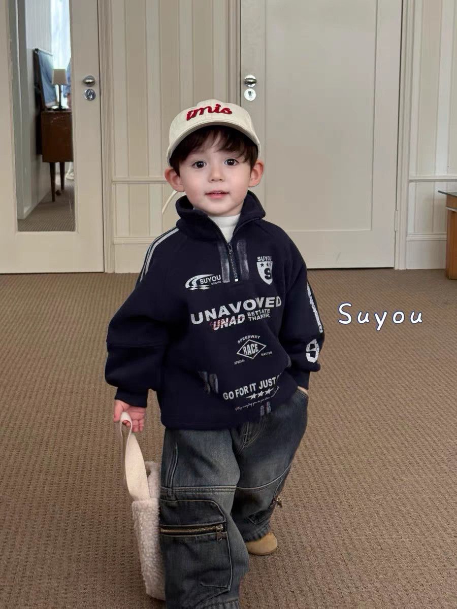 【90-140】クール 裏起毛 スタンドネック トレーナー/デニムパンツ - 画像 (3)