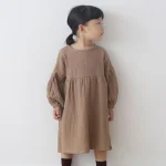 【80-130】 パフスリーブ リネン ワンピース - 画像 (4)