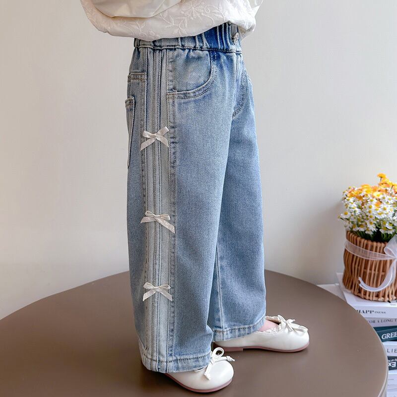 【90-140】リボン付き デニム ロングパンツ - 画像 (13)