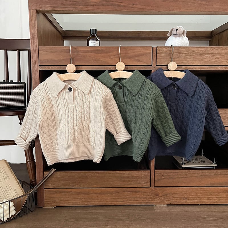 fe553153df97429dc6f38373092142cd.jpg 【73-110】 ケーブル編み ニット ポロシャツ - 画像 (1)