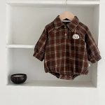 【66-100】 チェック 犬柄 ロンパース - 画像 (4)