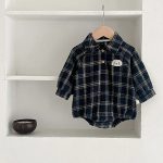 【66-100】 チェック 犬柄 ロンパース - 画像 (5)