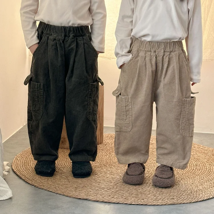 【80-150cm】 ポケット付き コーデュロイ ボトムス
