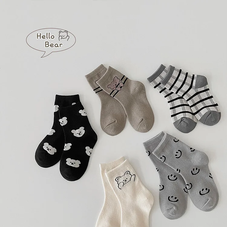 【GOODS】レトロスマイル 熊柄 ソックス 5足セット - 画像 (20)