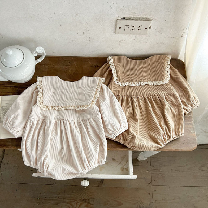 【66-100】フリル襟 コーデュロイ ロンパース - 画像 (3)