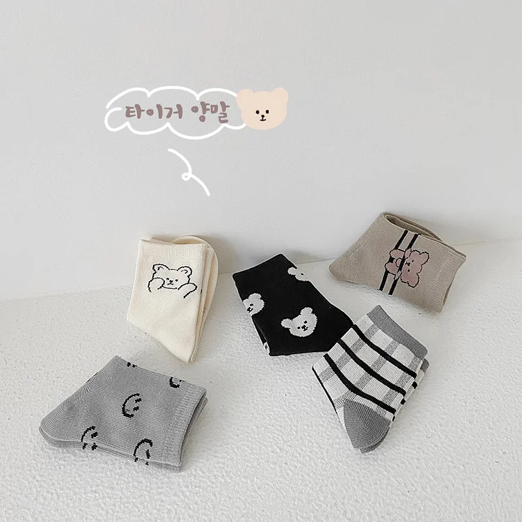 【GOODS】レトロスマイル 熊柄 ソックス 5足セット - 画像 (7)