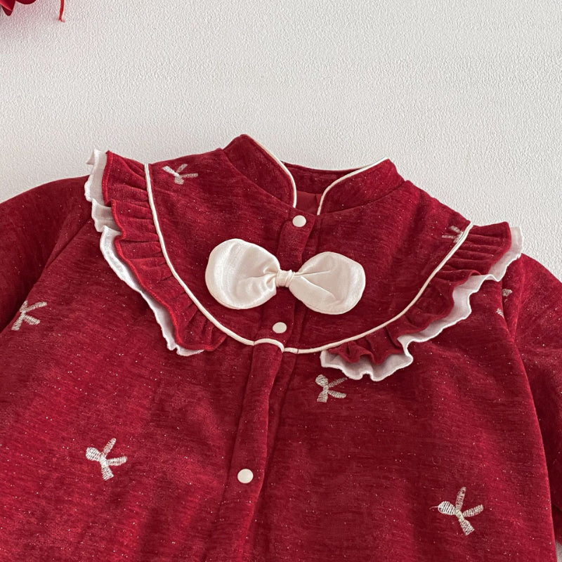 【66-90】 蝶結び 刺繍 あったか カバーオール - 画像 (6)