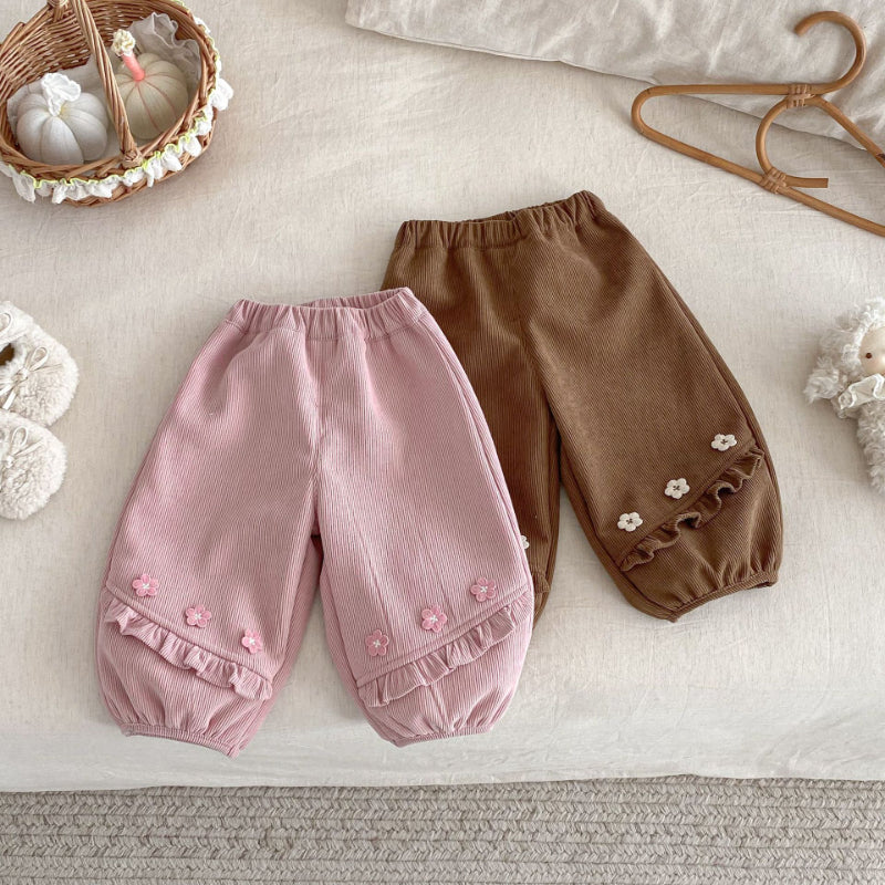 【73-120cm】 花柄 裏起毛 パンツ