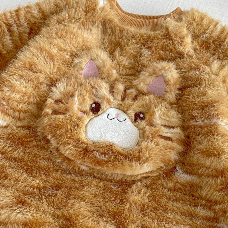 【66-90】韓国風 キャット柄 もこもこ カバーオール - 画像 (9)