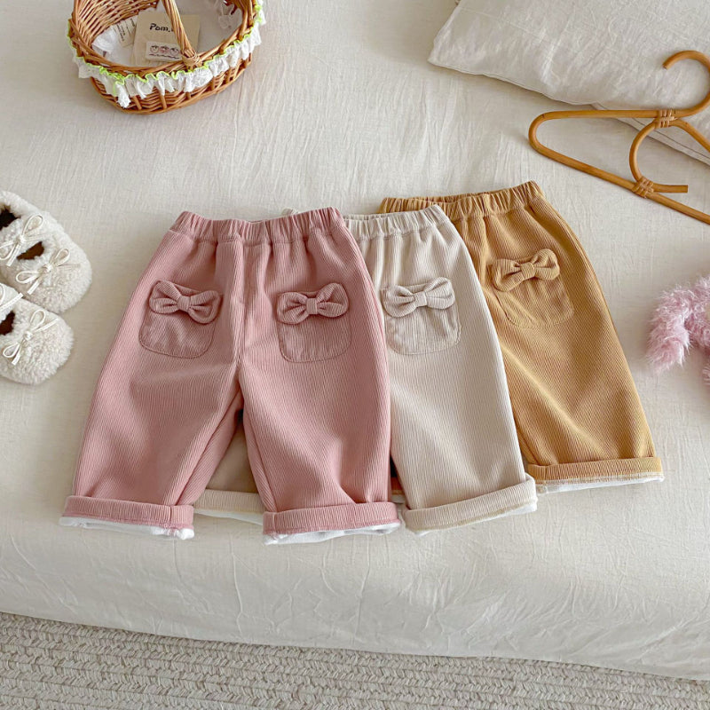 【73-120cm】 蝶結びコーデュロイ あったか パンツ