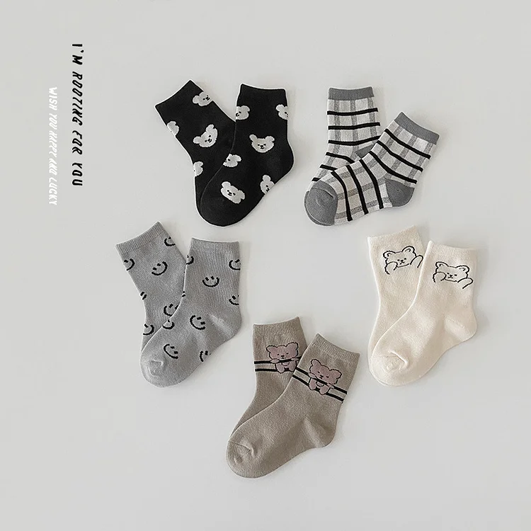 【GOODS】レトロスマイル 熊柄 ソックス 5足セット - 画像 (12)