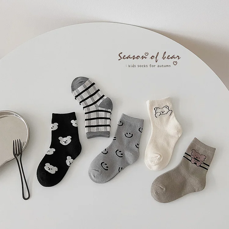 【GOODS】レトロスマイル 熊柄 ソックス 5足セット - 画像 (17)