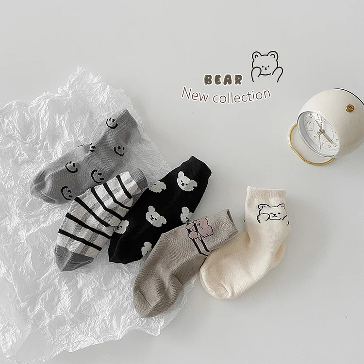【GOODS】レトロスマイル 熊柄 ソックス 5足セット - 画像 (19)
