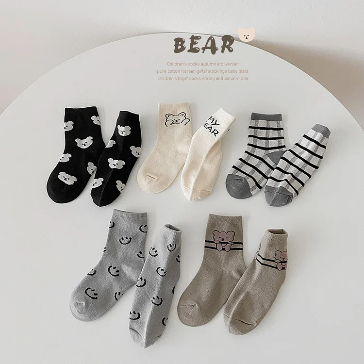 【GOODS】レトロスマイル 熊柄 ソックス 5足セット - 画像 (15)