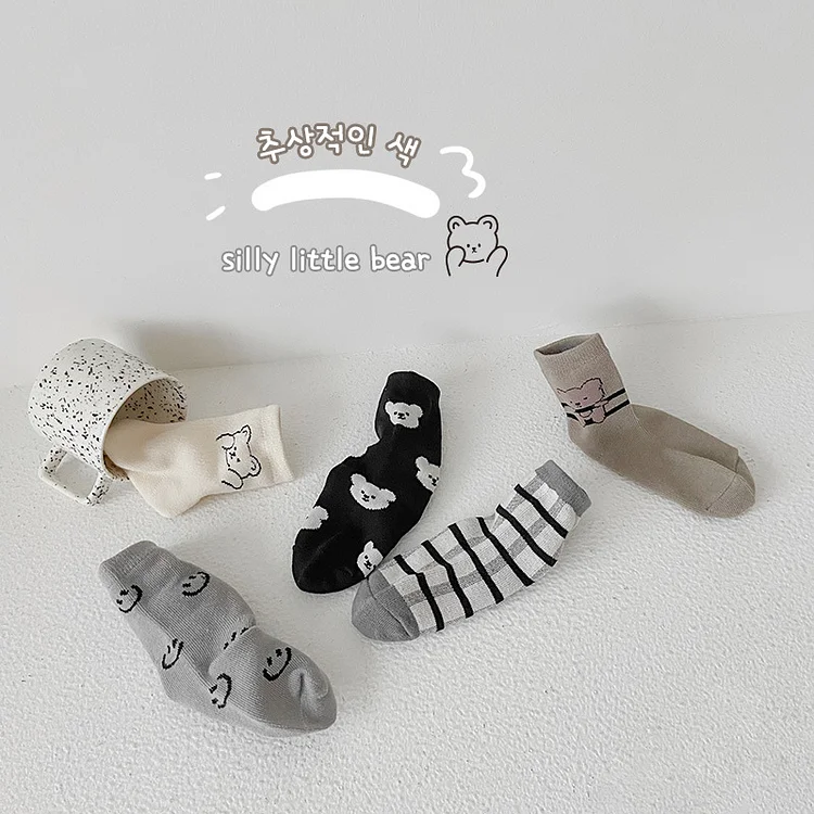 【GOODS】レトロスマイル 熊柄 ソックス 5足セット - 画像 (9)
