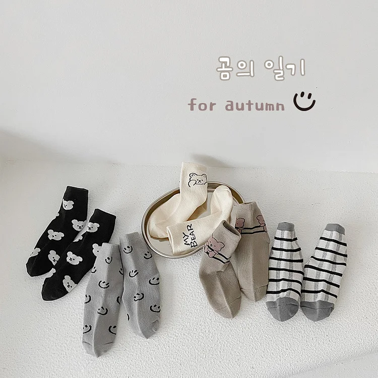 【GOODS】レトロスマイル 熊柄 ソックス 5足セット - 画像 (6)