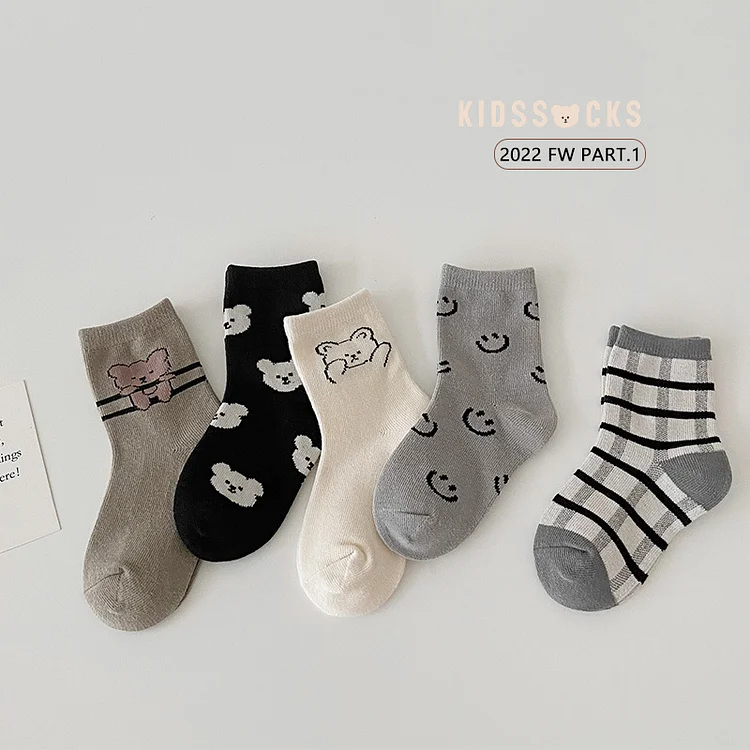 【GOODS】レトロスマイル 熊柄 ソックス 5足セット - 画像 (21)