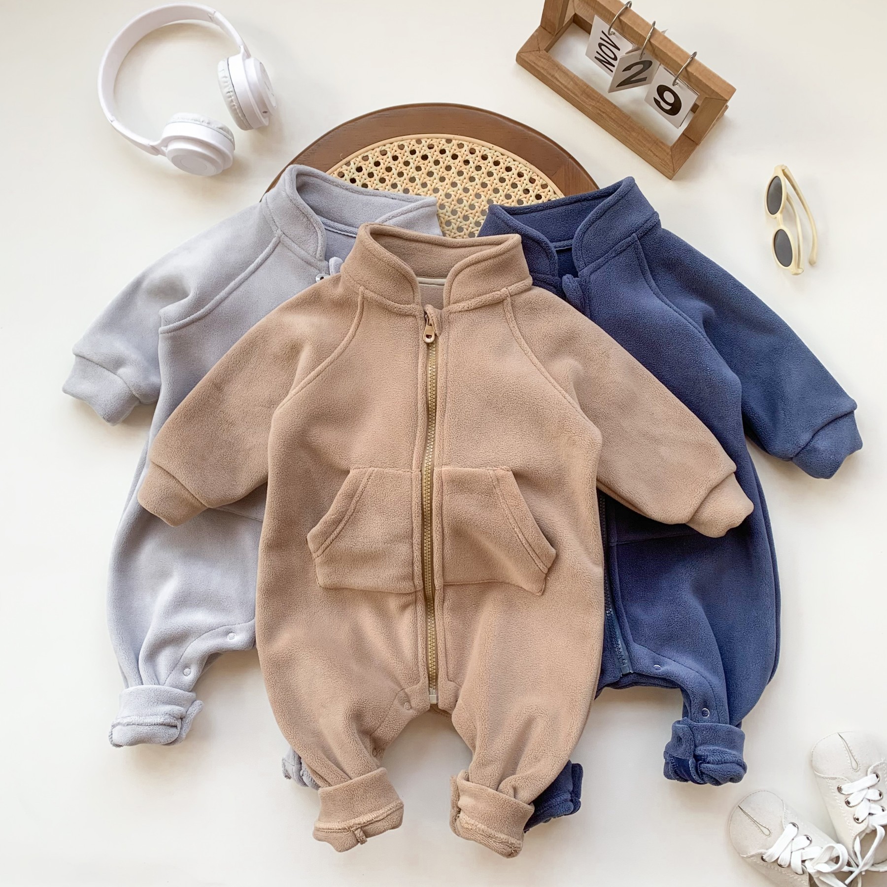 【66-90cm】ふわふわ 着やすい 防寒 ベビー ロンパース
