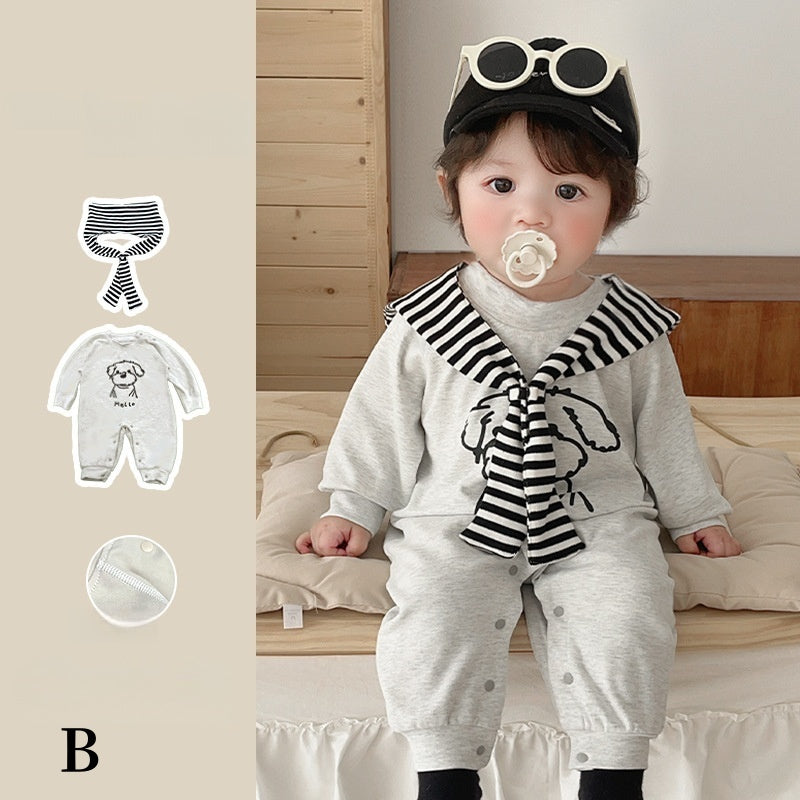 【66-100】英字&子犬柄 ケープ付き カバーオール - 画像 (6)