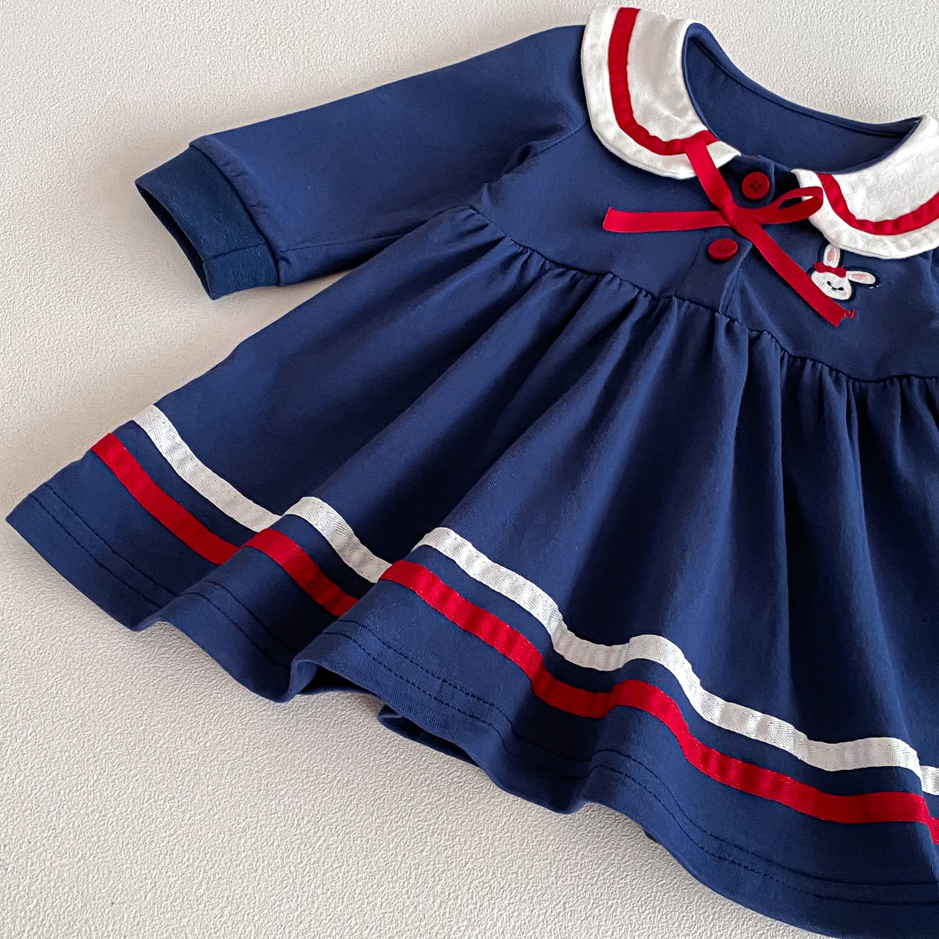 【66-100】姉妹お揃いコーデ ウサギ柄 セーラー風 ロンパース/ワンピース - 画像 (12)