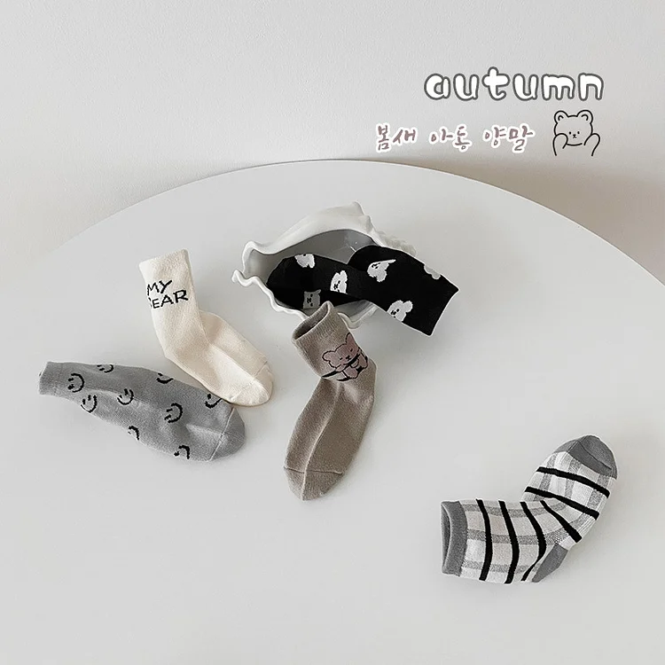 【GOODS】レトロスマイル 熊柄 ソックス 5足セット - 画像 (8)