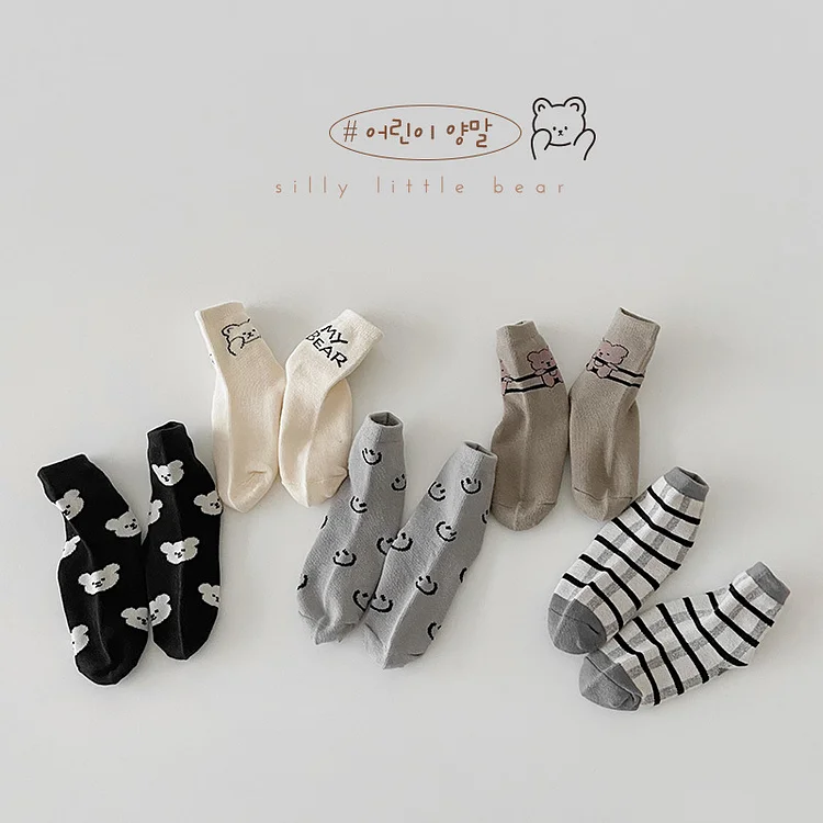 【GOODS】レトロスマイル 熊柄 ソックス 5足セット - 画像 (16)
