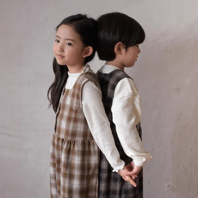 【73-100cm】 韓国風 チェック サロペット