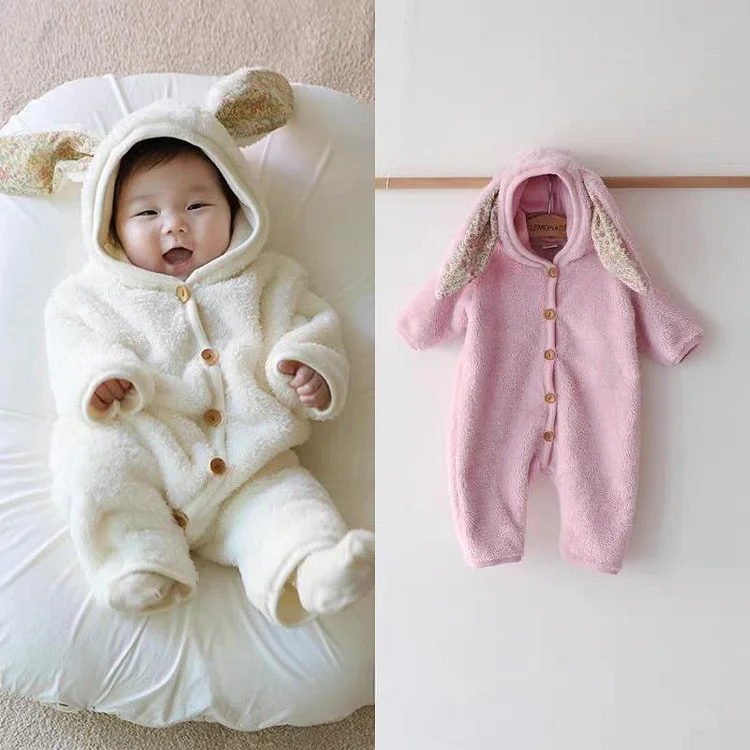 【66-90cm】 ウサギデザインボア オールインワン