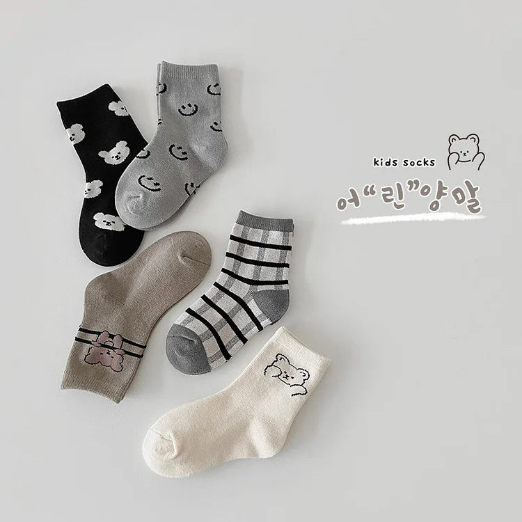【GOODS】レトロスマイル 熊柄 ソックス 5足セット - 画像 (13)