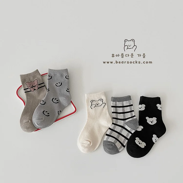 【GOODS】レトロスマイル 熊柄 ソックス 5足セット - 画像 (22)
