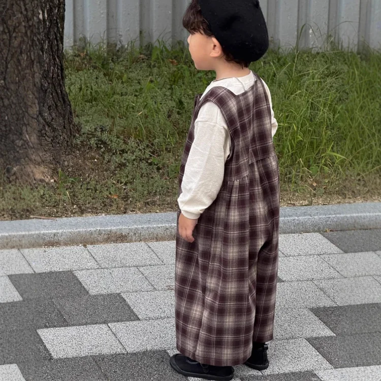【73-100】 韓国風 チェック サロペット - 画像 (3)