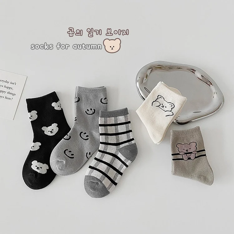 【GOODS】レトロスマイル 熊柄 ソックス 5足セット - 画像 (11)